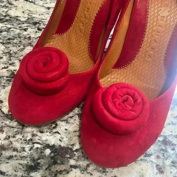 Chie Mihara red suede funky swirl detail heels - Picture 13 of 15